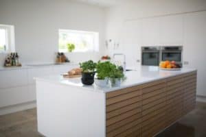 white kitchen with an island
